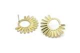 Brass Sun Earring, 2 Textured Raw Brass Sun Stud Earrings (26x34x1.5mm) BS 2433 A2295