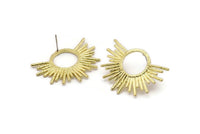Brass Sun Earring, 2 Textured Raw Brass Sun Stud Earrings (28x37mm) BS 2429 A2293