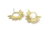 Brass Sun Earring, 2 Textured Raw Brass Sun Stud Earrings (28x37mm) BS 2429 A2293