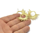 Brass Sun Earring, 2 Textured Raw Brass Sun Stud Earrings (28x37mm) BS 2429 A2293