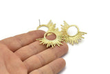 Brass Sun Earring, 2 Textured Raw Brass Sun Stud Earrings (28x37mm) BS 2429 A2293
