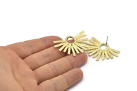 Brass Badge Earring, 2 Raw Brass Rosette Stud Earrings (40x26mm) N0758 A2300