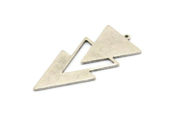 Silver Triangle Charm, 4 Antique Silver Plated Brass Triangle Charms With 1 Loop (49x21x1mm) M01111 H1269