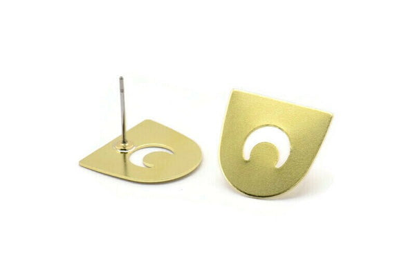 Stud Earring, 10 Raw Brass D Shaped Crescent Moon Stud Earrings (16x17x0.50mm) M1061 A2277