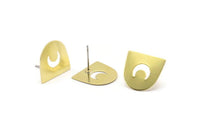 Stud Earring, 10 Raw Brass D Shaped Crescent Moon Stud Earrings (16x17x0.50mm) M1061 A2277