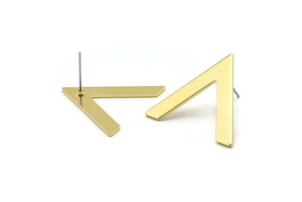 Brass Earring, 8 Raw Brass V Shaped Stud Earrings (28x23x1mm) M01247 A2273
