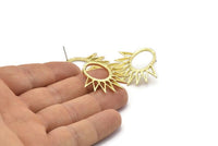 Brass Sun Earring, 2 Textured Raw Brass Sun Stud Earrings (30x33mm) BS 2435 A2304