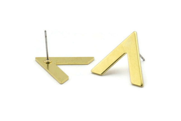 Brass Earring, 10 Raw Brass V Shaped Stud Earrings (22x18x1mm) M01243 A2289