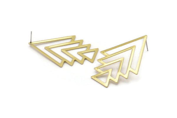 Brass Triangle Earring, 4 Raw Brass Diamond Stud Earrings (47x33x1mm) M01236 A2285