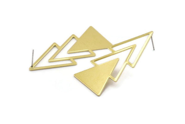 Brass Triangle Earring, 4 Raw Brass Triangle Stud Earrings (47x21x1mm) M01105 A2292