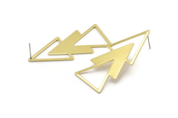 Brass Triangle Earring, 4 Raw Brass Triangle Stud Earrings (47x21x1mm) M01106 A2283