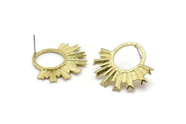 Brass Sun Earring, 2 Raw Brass Sun Stud Earrings (28x33mm) BS 2428 A2309