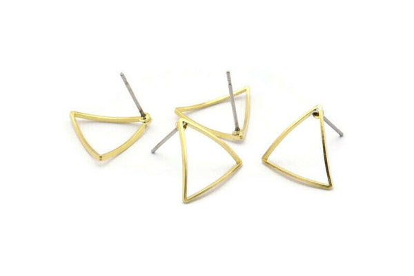 Brass Triangle Earring, 12 Raw Brass Open Cambered Triangle Stud Earrings (15x0.5x0.8mm) BS 1214 A2308
