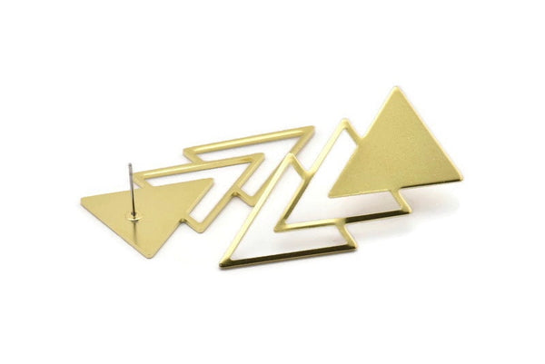 Brass Triangle Earring, 4 Raw Brass Triangle Stud Earrings (47x21x1mm) M01105 A2317