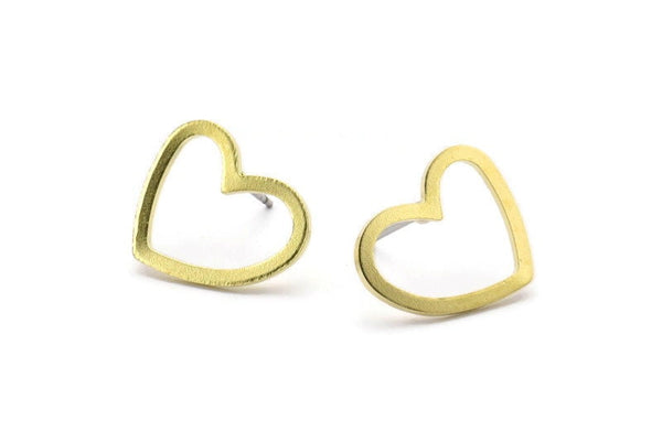 Brass Heart Earring, 12 Raw Brass Heart Stud Earrings (16x14x1mm) M686 A2314