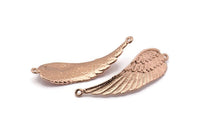 Rose Gold Wing Pendant, 2 Rose Gold Plated Brass Wing Pendant With 2 Loops, Earring, Jewelry Findings (43x13x1.5mm) BS 1959