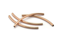 Long Curved Tube Beads, 6 Rose Gold Plated Brass Curved Tubes (3x60mm) Bs 1409 Q0411