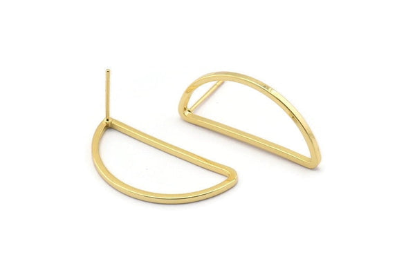 Gold Asymmetric Earring, 6 Gold Plated Brass Asymmetric Half Moon Earring Posts, Pendants, Findings (30x15x1.2mm) E343 Q0523