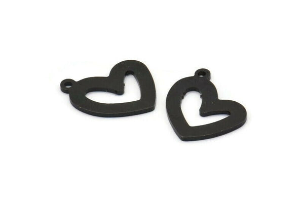 Black Heart Charm, 8 Oxidized Black Brass Heart Charms With 1 Loop (16x14x1mm) M861