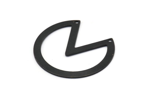 Black Circle Charm, 4 Oxidized Black Brass Pizza Slice Pendants With 2 Holes, Findings (37x34x0.80mm) M378