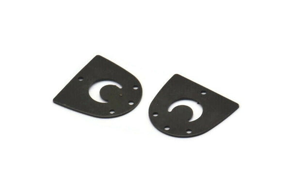 Black Moon Charm, 12 Oxidized Black Brass D Shape Charms With 4 Holes (16x17x0.50mm) M1066
