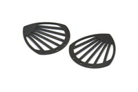 Black Drop Charm, 2 Oxidized Black Brass Drop Charms With 4 Holes, Connectors (36x33x0.80mm) M983