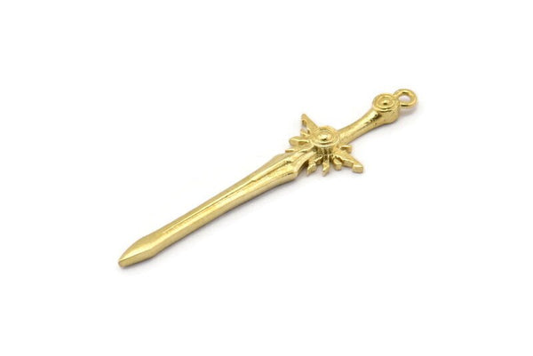 Pirinç Kılıç Tılsımı, 1 Halkalı 4 Ham Pirinç Kılıç Tılsımı, Küpeler, Tılsımlar, Kolye Uçları, Bulgular (46x12mm) N1625