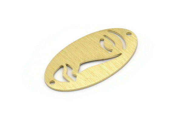 Brass Face Charm, 8 Textured Raw Brass Face Charms With 2 Holes, Pendants, Earrings, Findings, Connectors (35x19x0.80mm) M02197