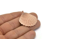 Rose Gold Shell Charm, 1 Rose Gold Plated Brass Sea Shell Charm with 1 Loop, Pendants, Charms, Findings (40x34mm) E286 Q0563