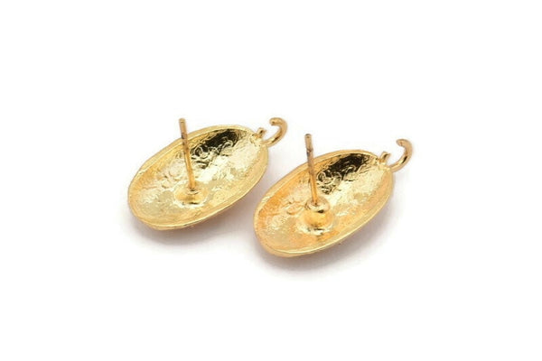 Gold Earring Post, 2 Gold Plated Brass Oval Earring Posts With 1 Loop (21x12x16mm) E289 Q568