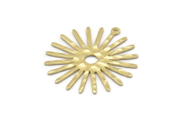 Brass Sun Charm, 8 Hammered Raw Brass Sun Charms With 1 Loop (31x30x0.80mm) M02204