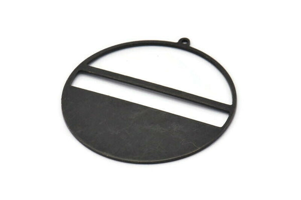 Black Round Charm, 2 Oxidized Black Brass Round Charms With 1 Loop, Stamping Blanks (45x43x0.90mm) M661