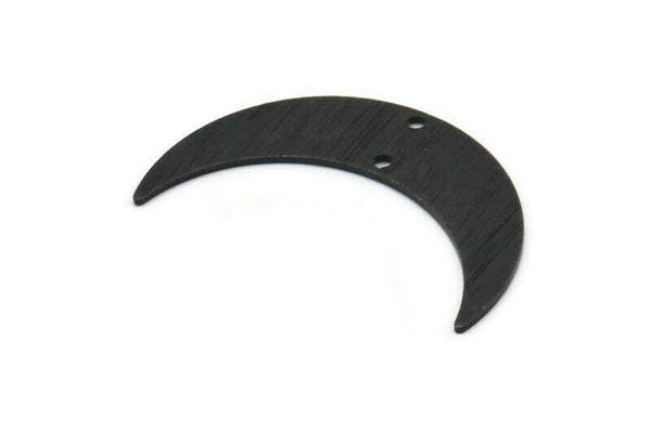 Black Moon Charm, 6 Textured Oxidized Black Brass Crescent Moon Charms With 2 Holes, Connectors (35x9x0.80mm) M173