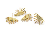 Gold Sun Earring, 4 Gold Plated Brass Sunshine Stud Earrings (21x14mm) N0711 Q0725