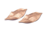 Rose Gold Leaf Charm, 2 Rose Gold Plated Brass Textured Leaf Charms With 1 Hole, Earrings (53x23x0.40mm) D0575 Q0648