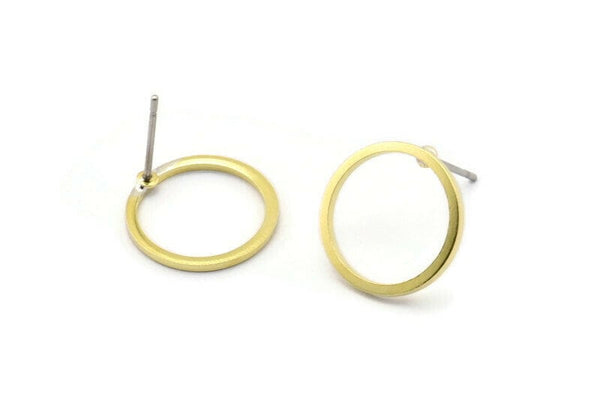 Brass Circle Earring, 10 Raw Brass Circle Stud Earrings (14x1x1mm) BS 1099 A2367