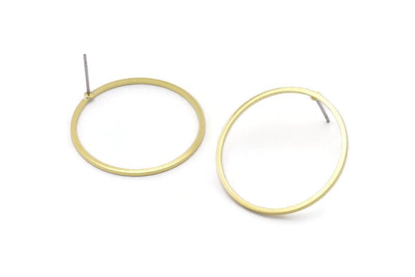Brass Circle Earring, 10 Raw Brass Circle Stud Earrings (28x1x1mm) A2254 A2381