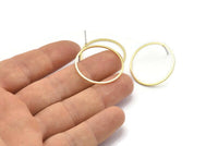 Brass Circle Earring, 10 Raw Brass Circle Stud Earrings (28x1x1mm) A2254 A2381