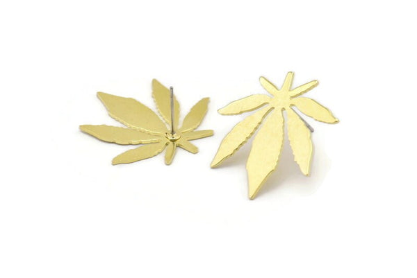 Brass Leaf Earring, 6 Raw Brass Leaf Stud Earrings, Findings (28x0.80mm) M01298 A2387