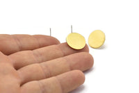 Brass Round Earring, 8 Raw Brass Round Stud Earrings (16x0.80mm) M01354 A2371