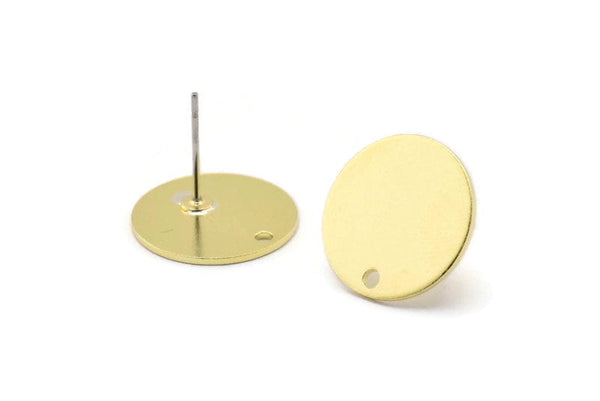 Brass Round Earring, 8 Raw Brass Round Stud Earrings (16x0.80mm) M01352 A2372