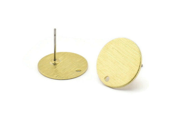 Brass Round Earring, 8 Textured Raw Brass Round Stud Earrings With 1 Hole (16x0.80mm) M01356 A2373
