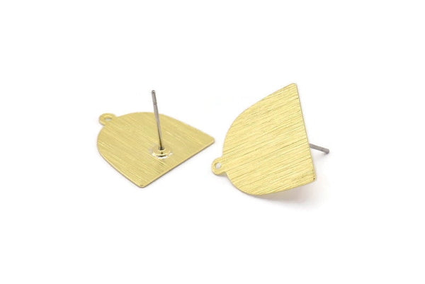 D Shape Earring, 10 Textured Raw Brass D Shape Stud Earrings With 1 Loop (18x17x0.50mm) M01371 A2383