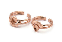 Rose Gold Ring Setting, 2 Rose Gold Plated Brass Drop Rings With 1 Stone Setting - Pad Size 6x4mm D0214 Q0646