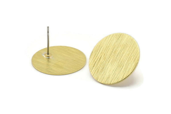 Brass Round Earring, 6 Textured Raw Brass Round Stud Earrings (20x0.70mm) M01349 A2374