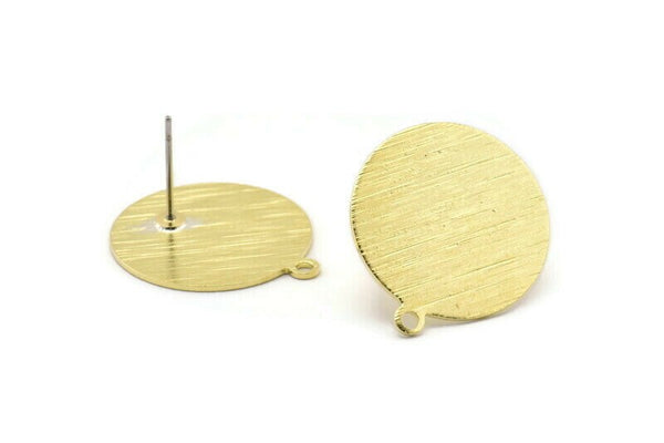 Brass Round Earring, 6 Textured Raw Brass Round Stud Earrings With 1 Loop (23x20x0.70mm) M01370 A2362