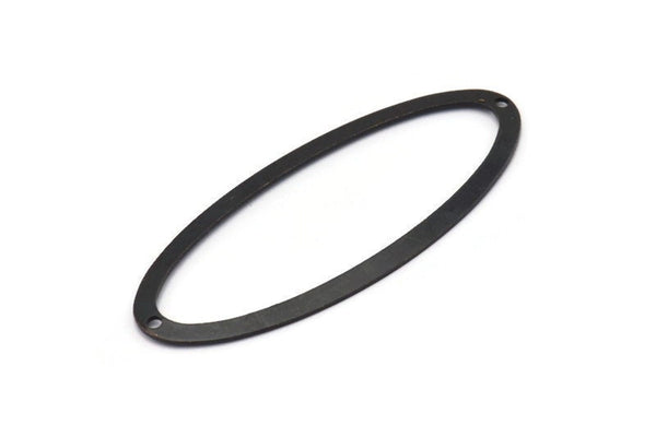 Black Ellipse Charm, 6 Oxidized Black Brass Ellipse Shape Connectors With 2 Holes (59x24x0.70mm) BS 1333 S785