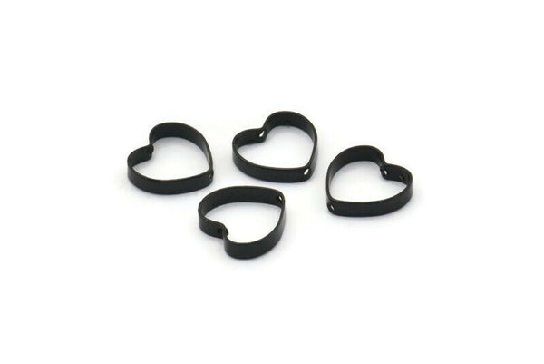Black Heart Charm, 24 Oxidized Black Brass Heart Connectors With 2 Holes (10x10x2x0.4mm) BS 1848 H1340