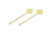 Brass Heart Charm, 24 Raw Brass Spade Charms With 1 Loop (40x9x0.80mm) M02043