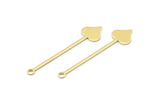 Brass Heart Charm, 24 Raw Brass Spade Charms With 1 Loop (40x9x0.80mm) M02043